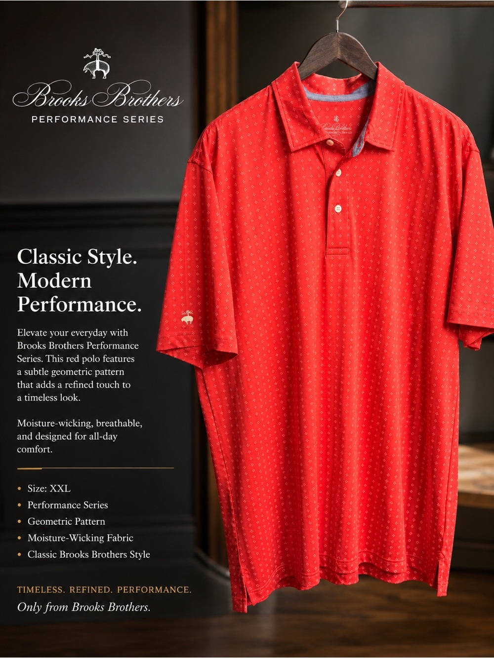 Brooks Brothers Red Geometric Performance Polo